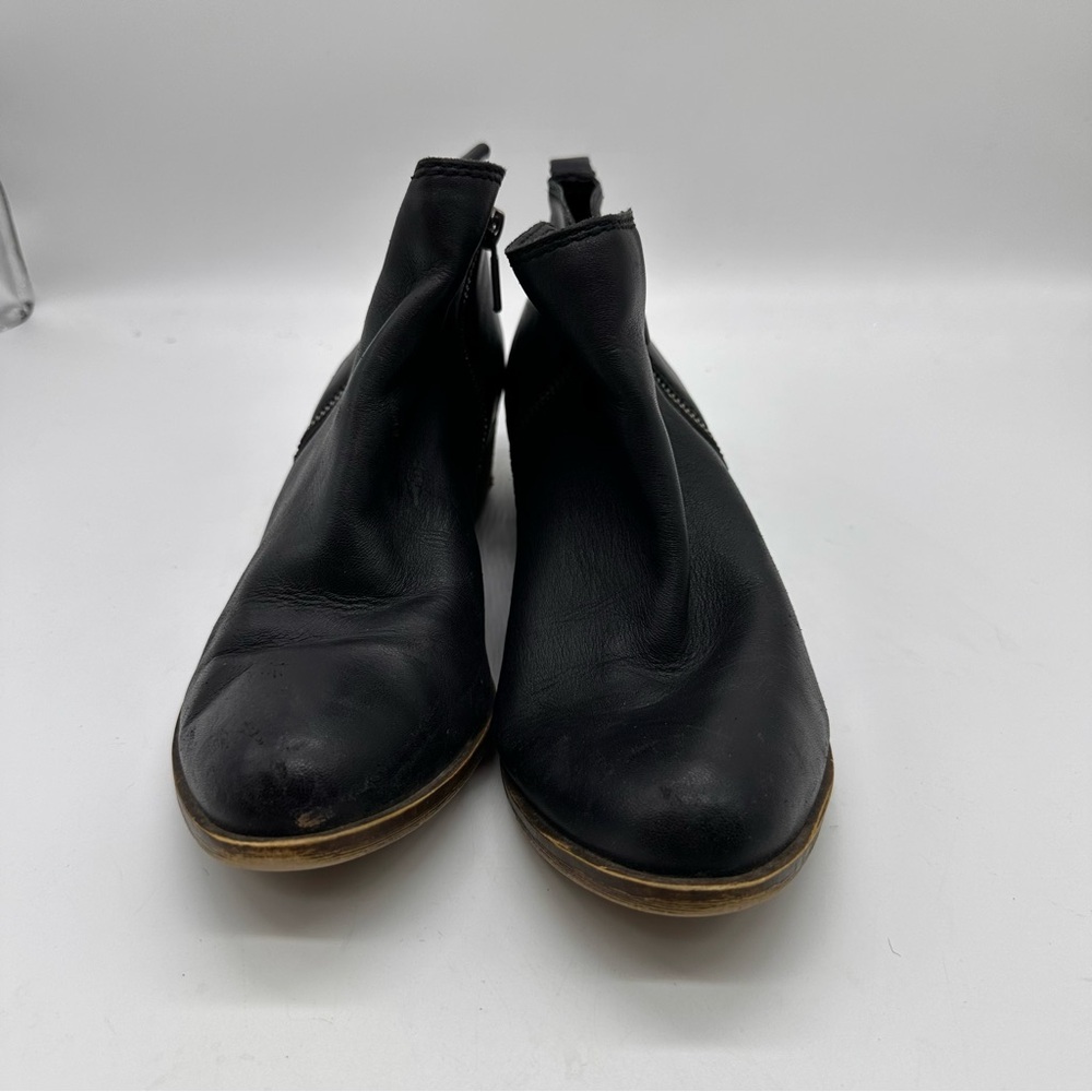 Lucky Brand Women Basel Ankle Boots Black Leather 1.5" Block Heels 2 Moto